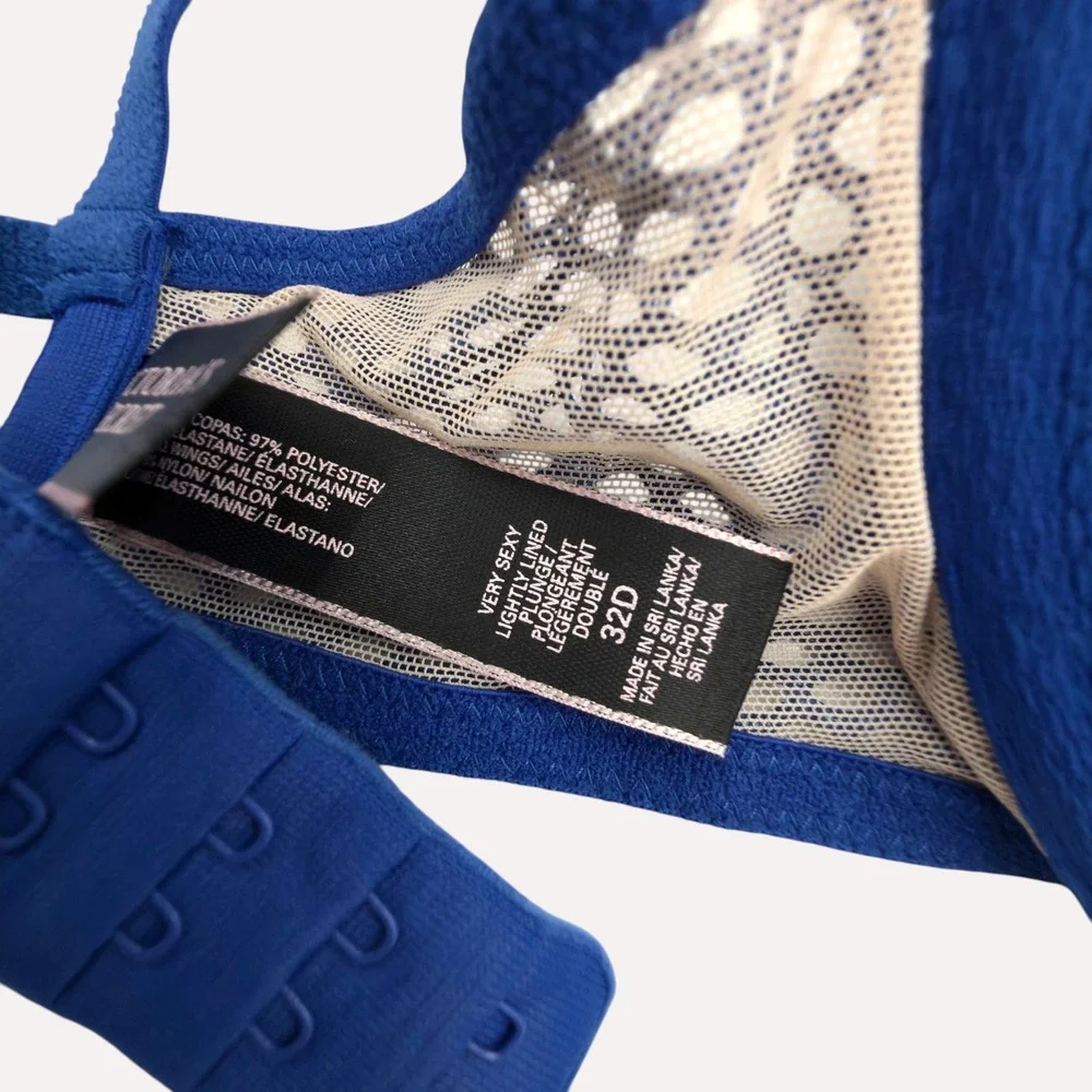 Victoria's Secret Very Sexy Plunge Bra 32D Blue NWT Honeycomb‎ Lace Underwire